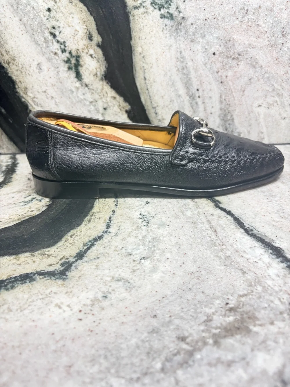 Zelli Genuine Ostrich Leather Bit Loafers Black Women’s 8M Made in Italy
